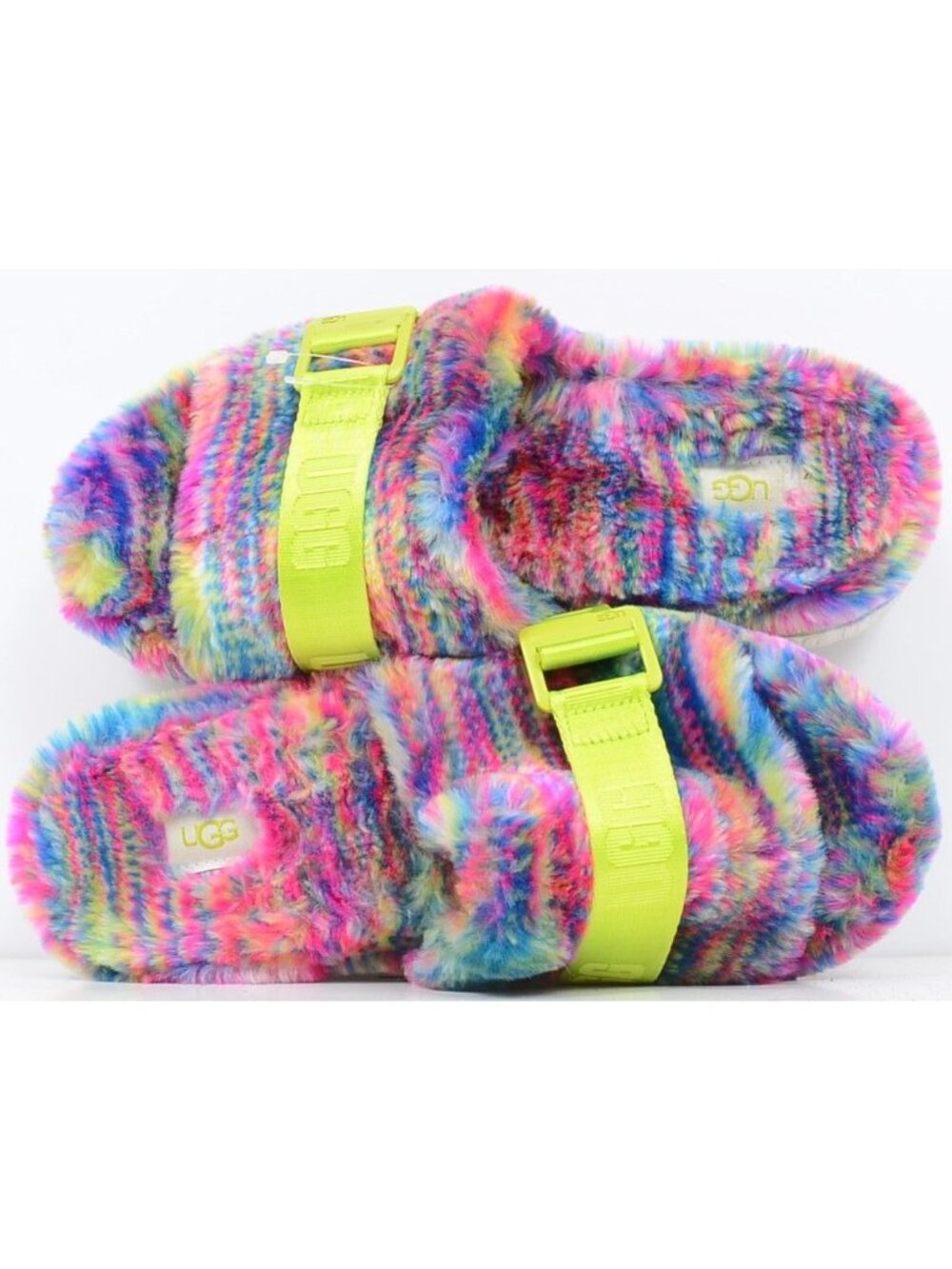 UGG Women's 9‎ Fluffita Pixelate Colorful Furry Flatform Slide Sandal Slipper